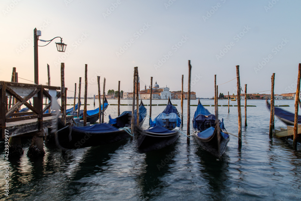 Gondolas, Venice, Italy at dawn