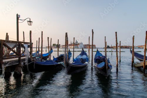 Gondolas, Venice, Italy at dawn