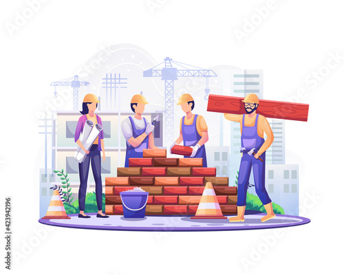 Happy Labour day. Construction workers are working on building in Labour Day On 1 May. vector illustration