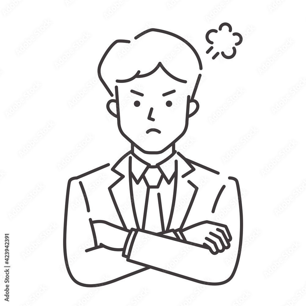 若いサラリーマン_線画_怒り