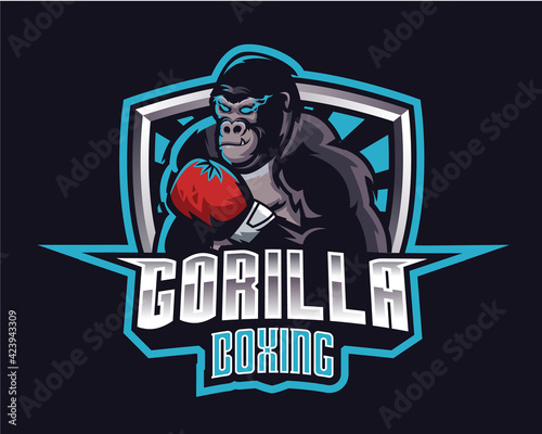 gorilla boxing mascot logo for a sport or esports team or club.