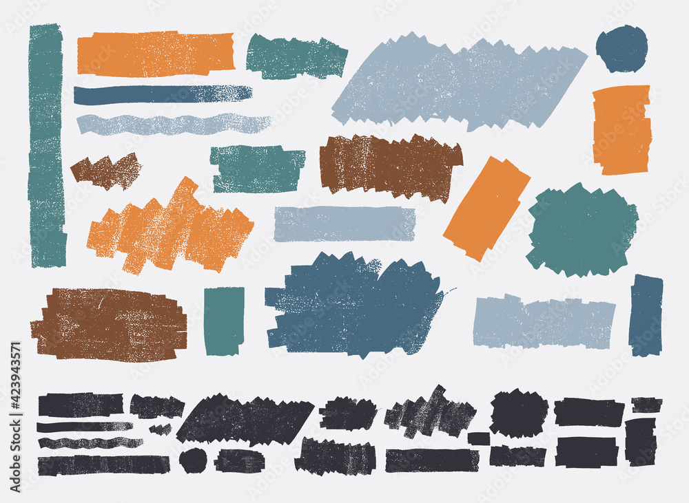 Set of paintbrush, brush strokes templates for social media. Grunge elements design rectangle text boxes or speech bubbles. Vector dirty distress texture banners for social networks story and posts.