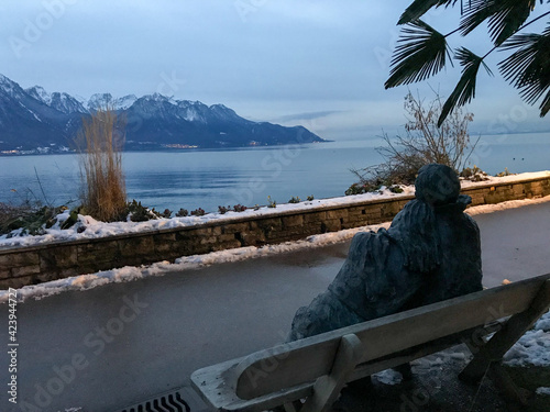 Montreux, Switzerland; 01 29 2019: views of lake leman from montreux city photo