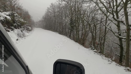 Driving The Roads On Parnonas Mountains In Winter, Peloponnes, Greece photo