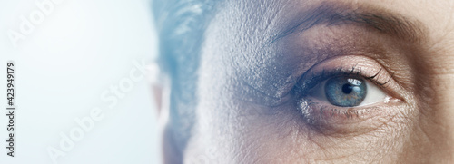Photography Close-up of female eye. Rejuvenation or Ophthalmology concepts.