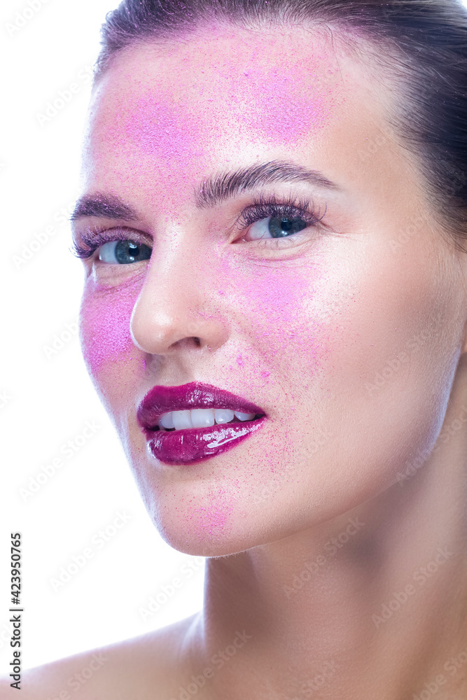 Portrait of Young Caucasian Beauty Woman with Artistic Makeup for Cosmetics Advertising Portrait of Young Caucasian Beauty Woman with Artistic Makeup for Cosmetics Advertising