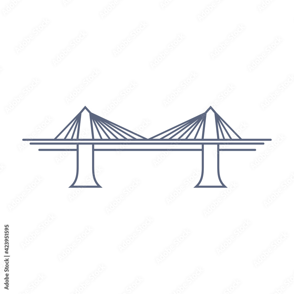 Bridge line vector icon - suspension bridge simple pictogram in linear ...