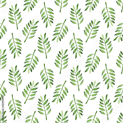 Fototapeta Naklejka Na Ścianę i Meble -  Leaves seamless pattern. Backgrounds and wallpapers for invitations, cards, fabrics, packaging, textiles, posters. Watercolor floral illustration.
