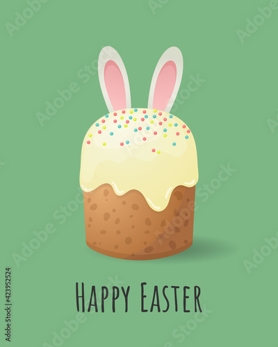 Easter card with Easter cake and bunny ears. Vector illustration