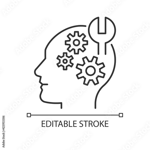Learning new skills linear icon. Improve knowledge. Psychological treatment. Intelligence, memory. Thin line customizable illustration. Contour symbol. Vector isolated outline drawing. Editable stroke