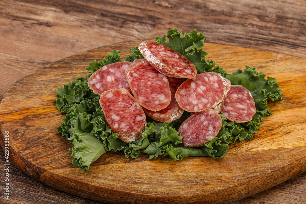 Iberian pork Fuet sausage slices Iberian pork Fuet sausage slices