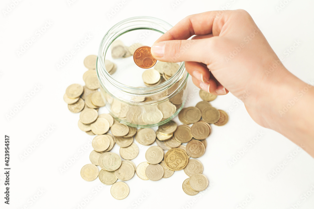 Fototapeta premium Mixed coin stacks on a white background