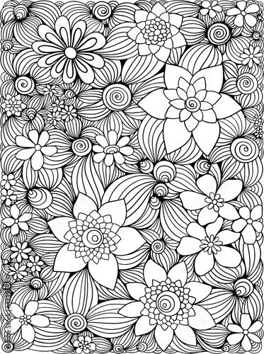 graphics abstraction flowers antistress vector sketch doodle cover page coloring book black white