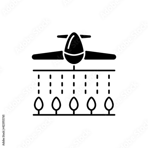 Pesticides black linear icon. Dangerous toxic substances that are meant to control pests but pollutes ground. Outline symbol on white space. Vector isolated illustration