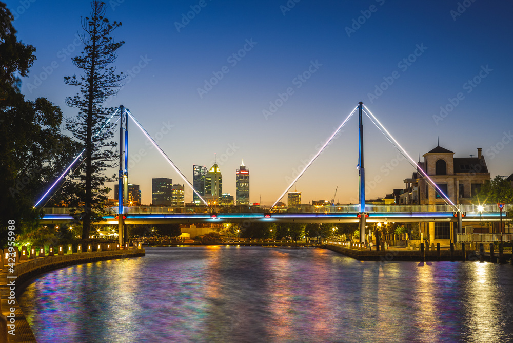 Claisebrook Cove and trafalgar bridge in perth, australia at night Claisebrook Cove and trafalgar bridge in perth, australia at night