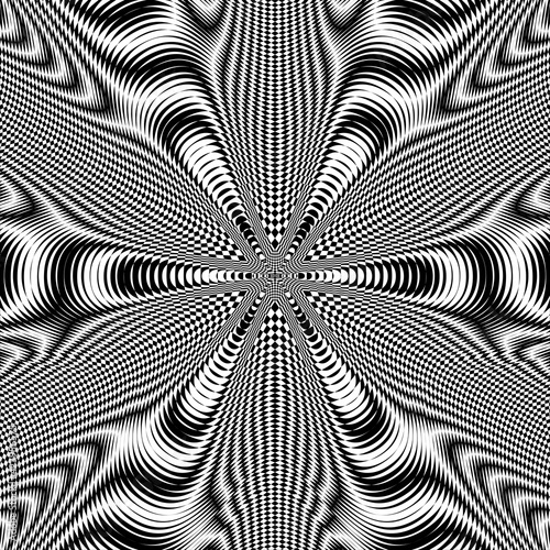 Moire effect, hypnotic pattern, psychedelic background. Op art, optical illusion. Modern design, graphic texture.