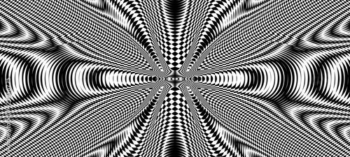 Moire effect, geometric pattern, psychedelic wave. Op art, optical illusion. Modern design, graphic texture.