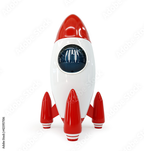 Red toy rocket isolated on whte background. 3D rendering photo