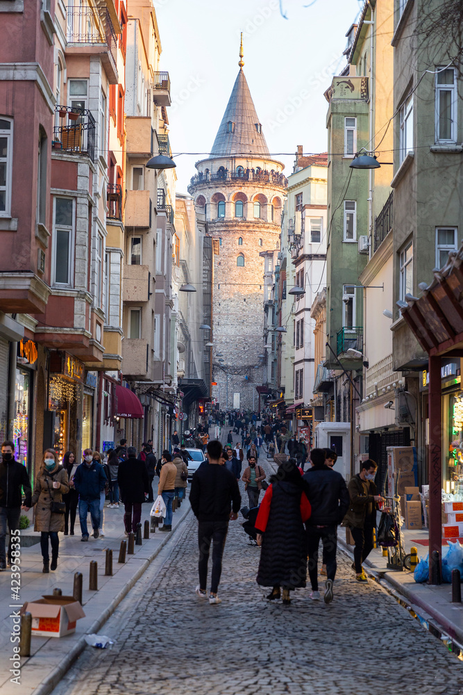 Turkey. Istanbul. Beyoglu district. Attraction Galata Tower.