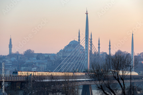 Turkey. Istanbul. Halich metro bridge. Metro train on the bridge. © Алексей Смышляев