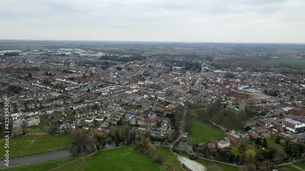 Sudbury Suffolk UK wide establishing Aerial shot 4K. Sudbury Suffolk UK wide establishing Aerial shot 4K.
