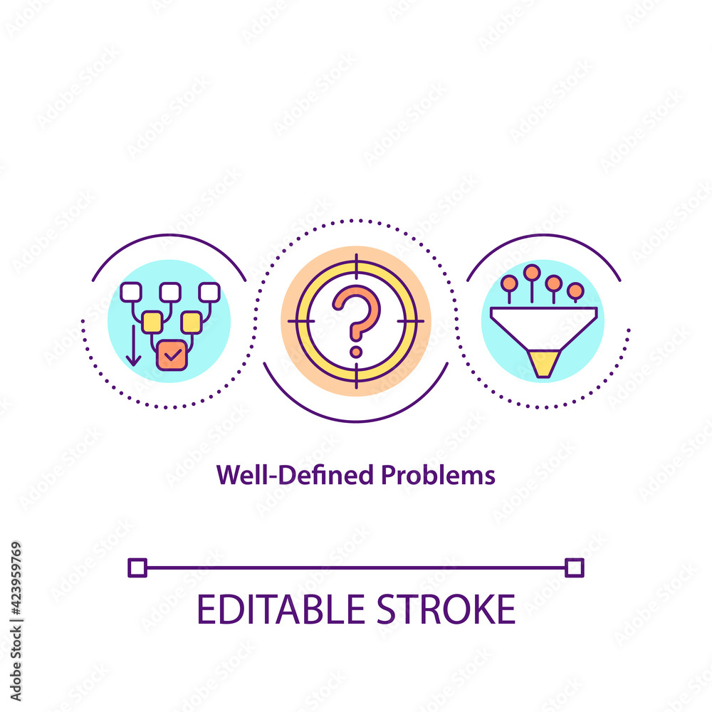 Well-defined problems concept icon. Clear statement, process structure. Effective leadership. Problem solving idea thin line illustration. Vector isolated outline RGB color drawing. Editable stroke