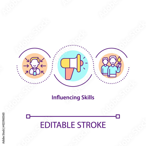 Influencing skills concept icon. Effective leadership. Authority in business. Teamwork in problem solving idea thin line illustration. Vector isolated outline RGB color drawing. Editable stroke