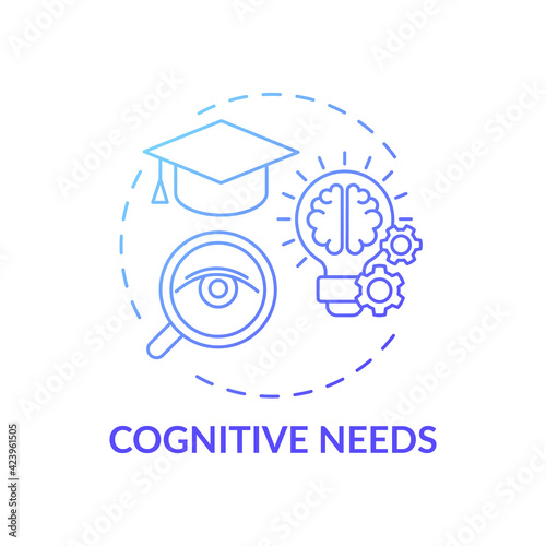 Cognitive needs blue gradient concept icon. Desire for knowledge. Learning, studying. Personal improvement. Self development idea thin line illustration. Vector isolated outline RGB color drawing