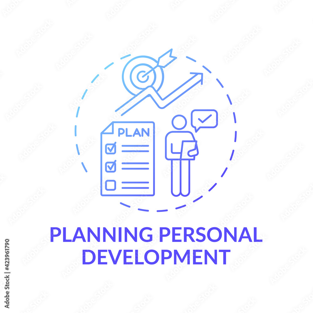 Planning personal development blue gradient concept icon. Individual accomplishments and achievements. Self development idea thin line illustration. Vector isolated outline RGB color drawing Planning personal development blue gradient concept icon. Individual accomplishments and achievements. Self development idea thin line illustration. Vector isolated outline RGB color drawing