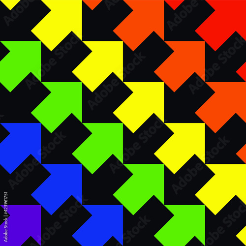 Rainbow arrows. Pattern. Multicolor backgroun for design. Black arrows. Fullcolor template. Backdrop. Vector. Wrapping paper.