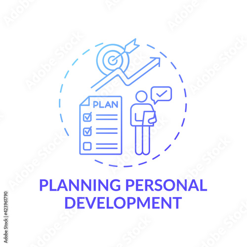 Planning personal development blue gradient concept icon. Individual accomplishments and achievements. Self development idea thin line illustration. Vector isolated outline RGB color drawing © bsd studio