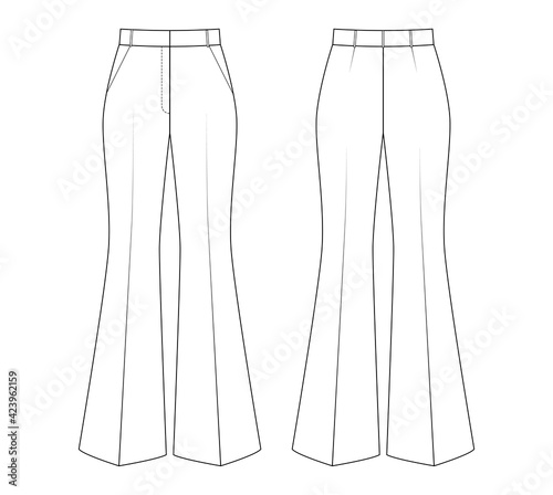 Fashion technical drawing of flared trousers