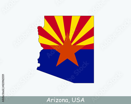 Arizona Map Flag. Map of Arizona, USA with the state flag of Arizona isolated on white background. United States, America, American, United States of America, US, AZ State. Vector illustration.