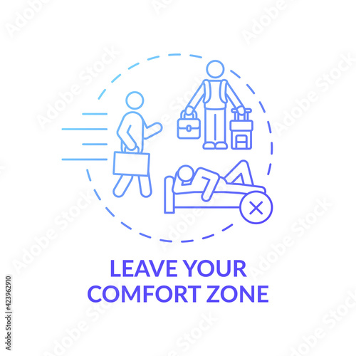 Leave your comfort zone blue gradient concept icon. Change lifestyle to achieve goals. Personal motivation. Self development idea thin line illustration. Vector isolated outline RGB color drawing