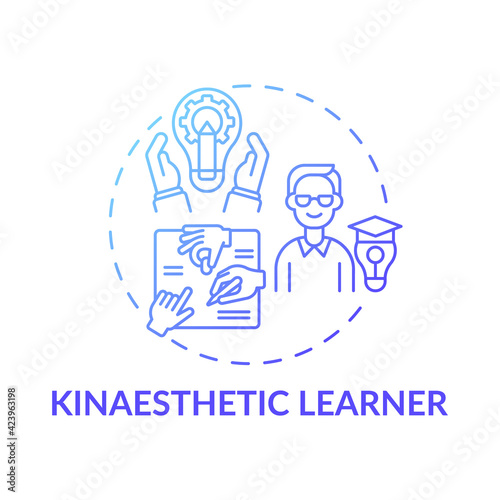 Kinaesthetic learner blue gradient concept icon. Tactile learning. Self development and improvement in studying idea thin line illustration. Vector isolated outline RGB color drawing