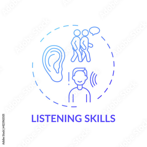 Listening skills blue gradient concept icon. Ability to communicate. Contact with people. Social skills. Self development idea thin line illustration. Vector isolated outline RGB color drawing