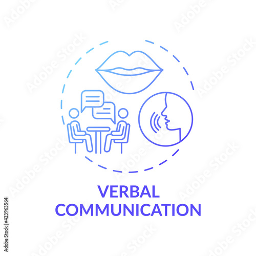Verbal communication dark blue gradient concept icon. Conversational skills. Form relationships. Self development idea thin line illustration. Vector isolated outline RGB color drawing photo