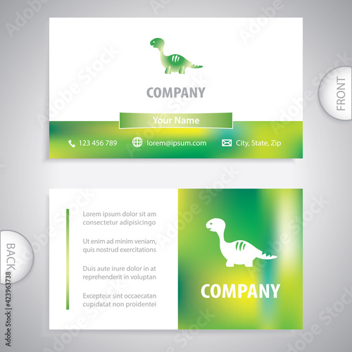 Business card template. Dinosaur prehistoric animal symbol. Concept for veterinary clinic, zoo, animal feed. Store with accessories for animals.