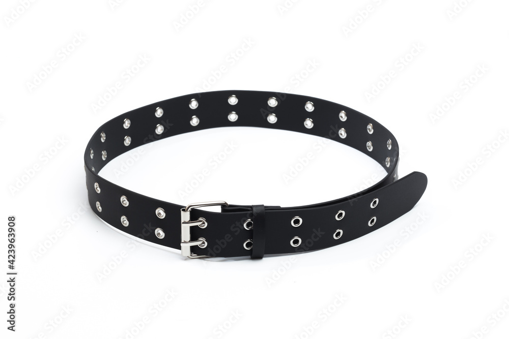 black belt with rivets and buckle rock theme isolated on white background .