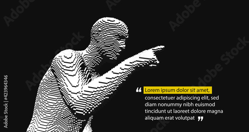 Speaker. Concept of debates, seminar or election. Candidate of party involved in debate. Quoted text. 3D vector illustration for presentation, social media or print purpose.