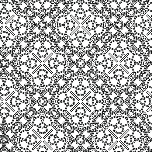 Geometric vector pattern with triangular elements. Seamless abstract ornament for wallpapers and backgrounds. Black and white colors. 