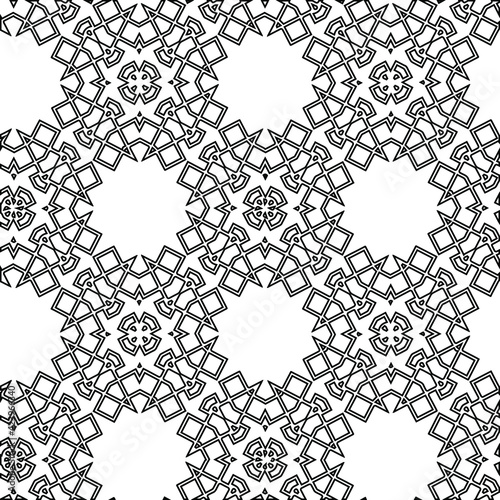 Geometric vector pattern with triangular elements. Seamless abstract ornament for wallpapers and backgrounds. Black and white colors. 