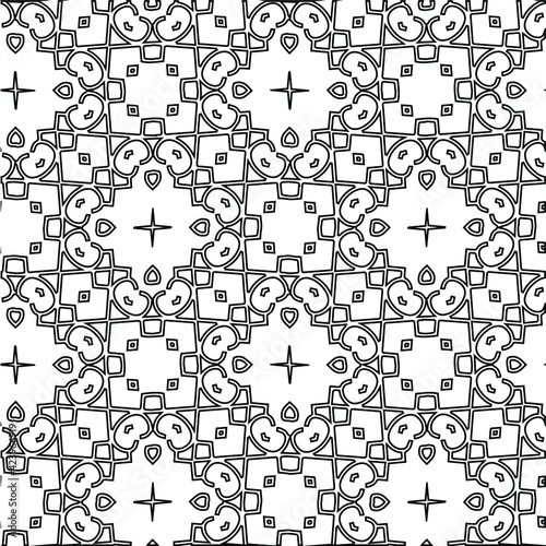  Geometric vector pattern with triangular elements. Seamless abstract ornament for wallpapers and backgrounds. Black and white colors. 