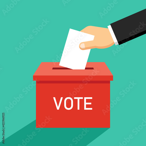 Hand putting vote into ballot box, Election concept, Simple flat colorful design for web site, logo, app, UI, Vector illustration