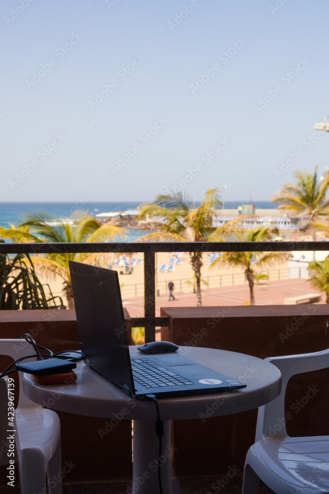 Remote Working during Corona Pandemic at the Canary Islands in Las Palmas de Gran Canaria