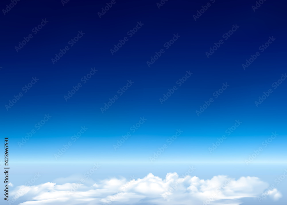 realistic clouds on blue background. top view of clouds. vector graphics.