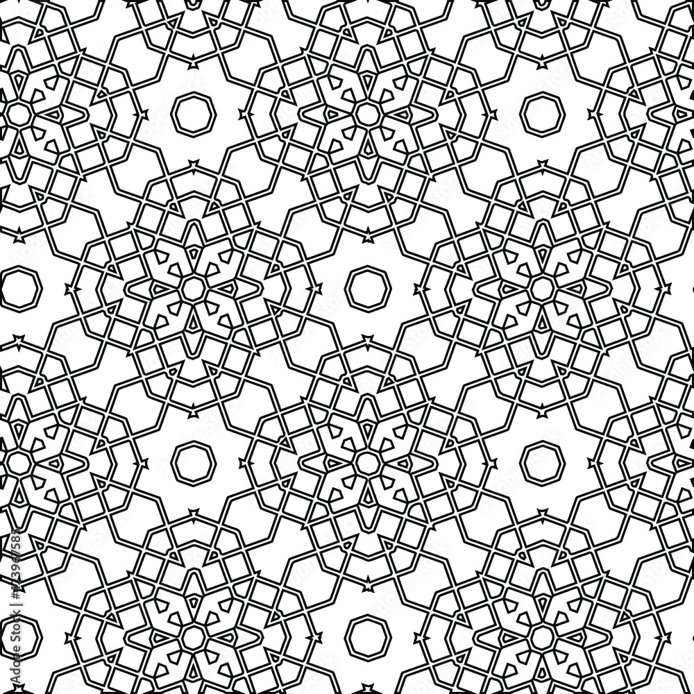 Geometric vector pattern with triangular elements. Seamless abstract ornament for wallpapers and backgrounds. Black and white colors. Geometric vector pattern with triangular elements. Seamless abstract ornament for wallpapers and backgrounds. Black and white colors.
