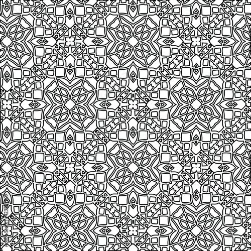  Geometric vector pattern with triangular elements. Seamless abstract ornament for wallpapers and backgrounds. Black and white colors. 