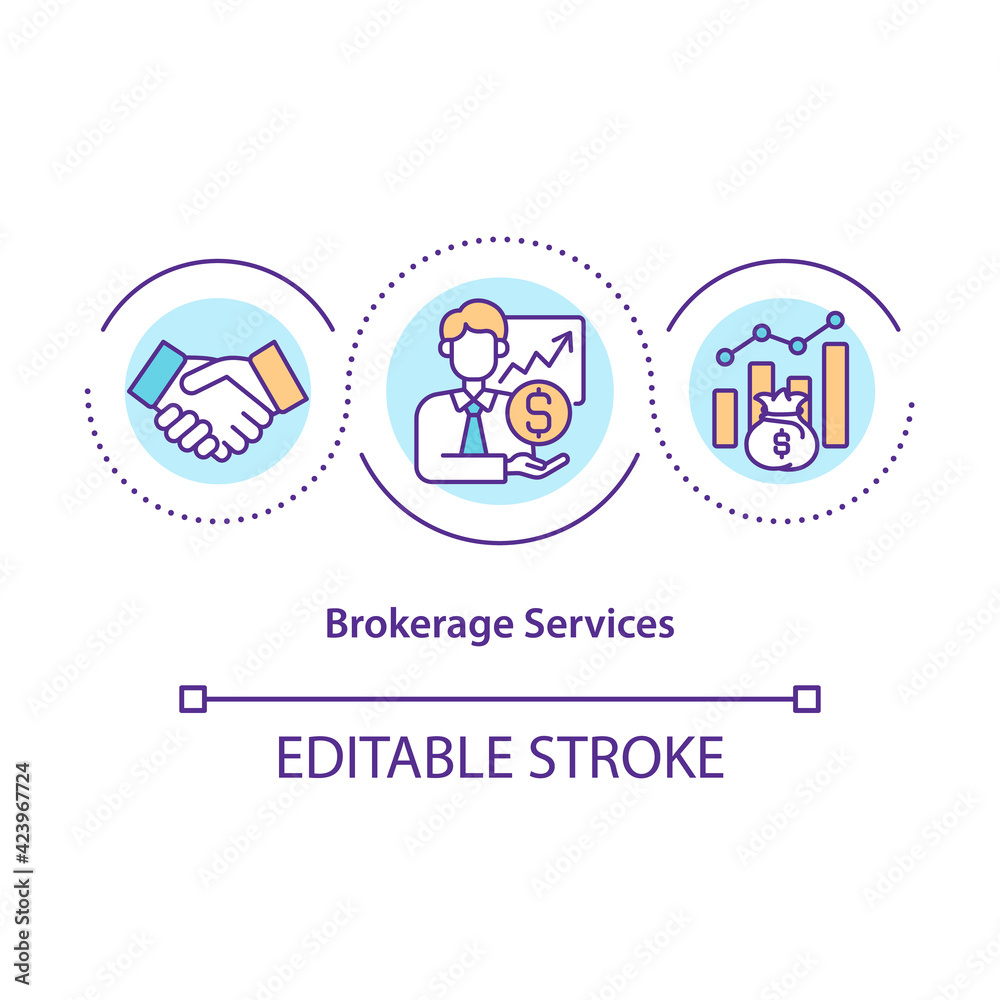 Brokerage services concept icon. Online stock trading advices and tips for beginners. Money investment idea thin line illustration. Vector isolated outline RGB color drawing. Editable stroke