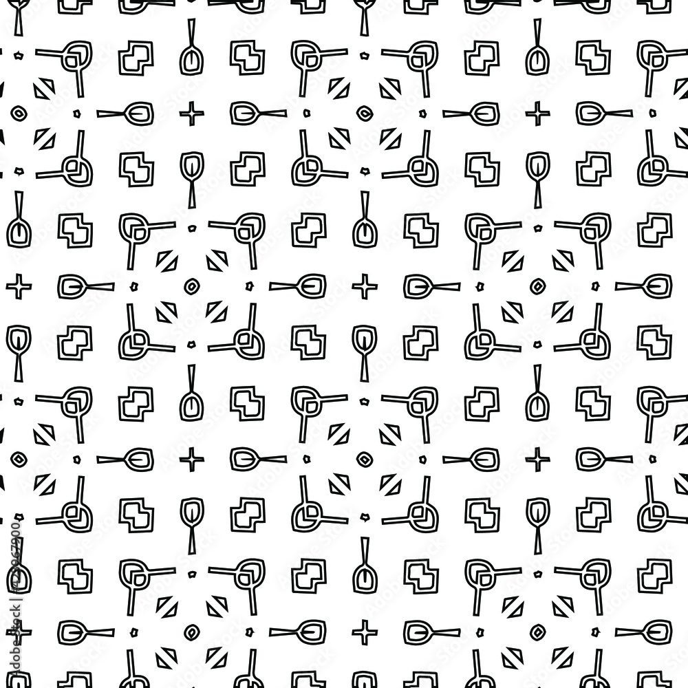 Geometric vector pattern with triangular elements. Seamless abstract ornament for wallpapers and backgrounds. Black and white colors.
Geometric vector pattern with triangular elements. Seamless abstract ornament for wallpapers and backgrounds. Black and white colors.